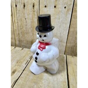 Vtg Plastic Rosbro Frosty the Snowman Christmas Candy Container 5" H 1950's